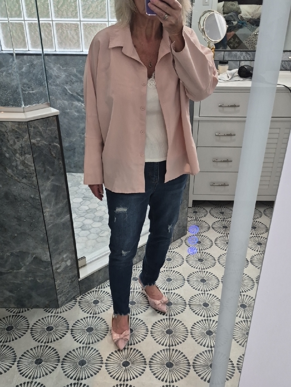 Light Pink Button-Up Shirt W/French Split Cuffs